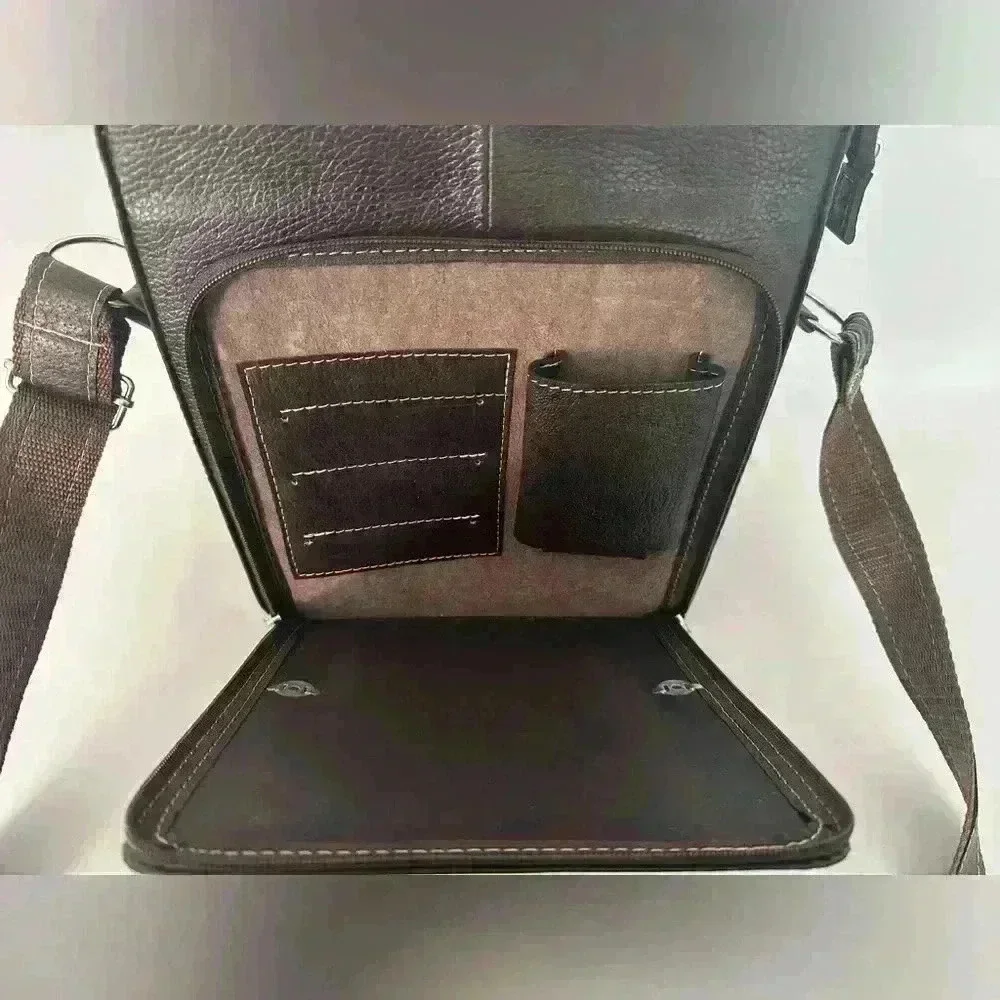 Men's Brown Leather Side Bag iPad Bag Brown Messenger Bag For Men (544)